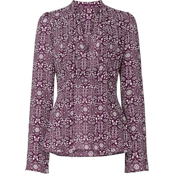 Derek Lam Collective Purple Print Tie Neck Blouse Size: 50 - Picture 1 of 7